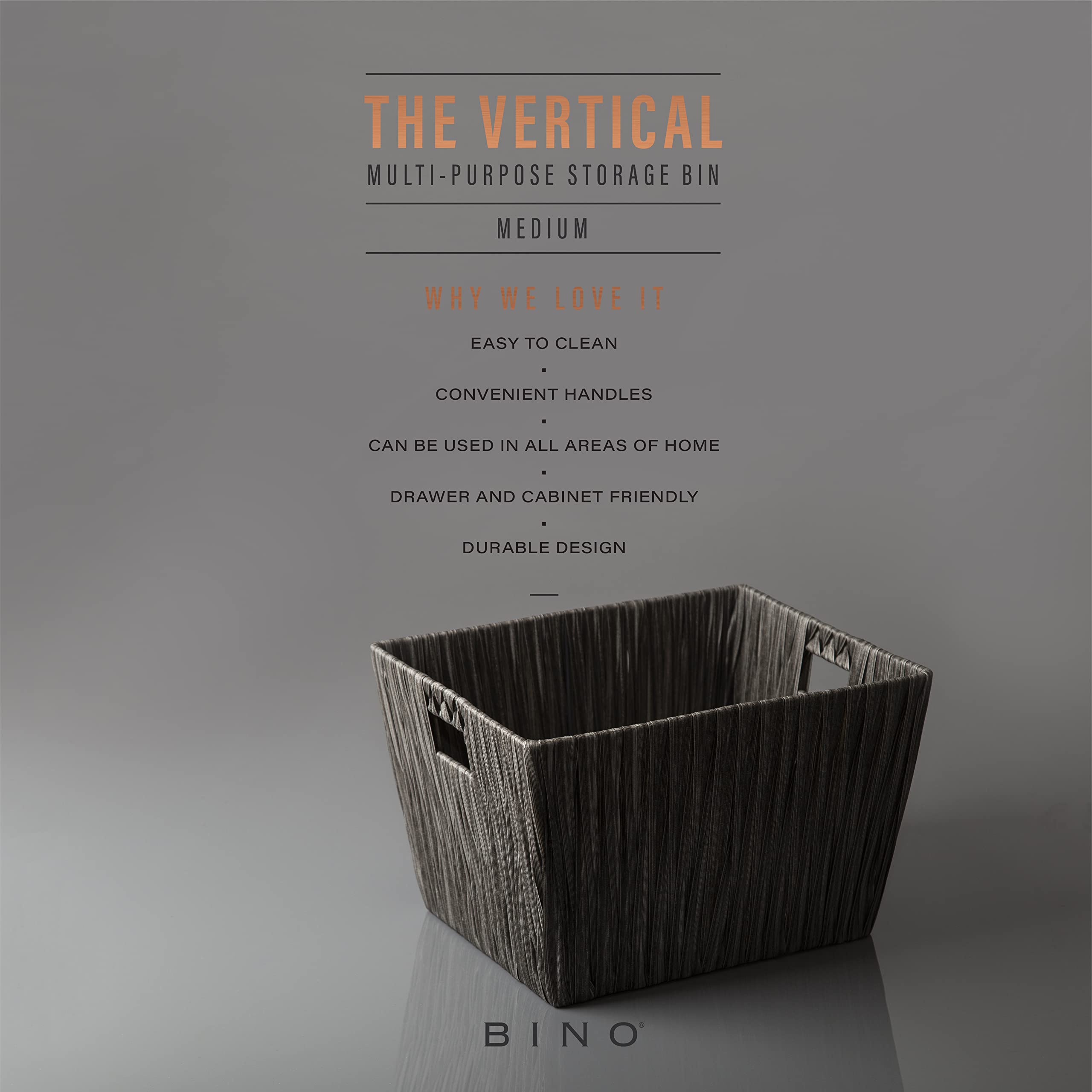 Bino 2 Pack Woven Resin Basket Organizer - Shelf Organizer With Built-In Carry Handles, Medium - Dark Grey